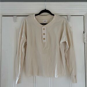 Mate the Label - Cream Long Sleeve Henley Shirt